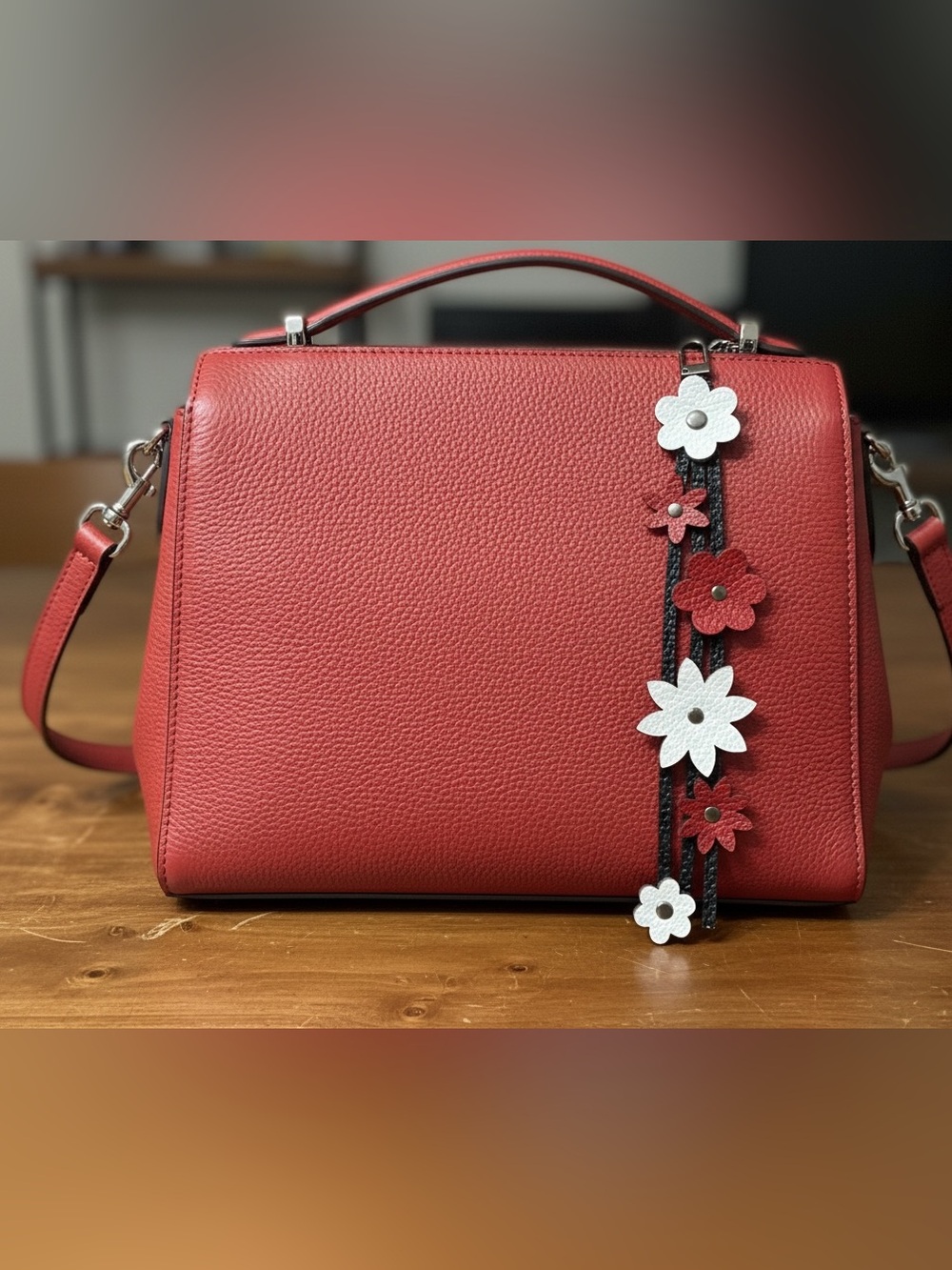 Floral Tassel Leather Bag Charm